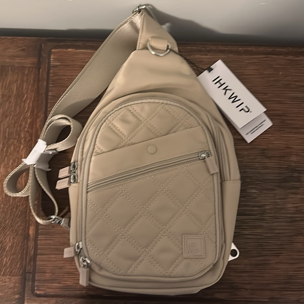 Water-Repellent RFID Crossbody Bag - Tan